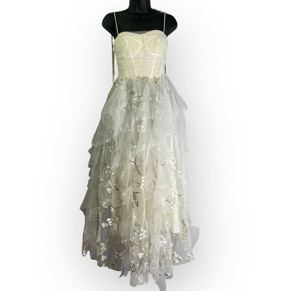OHVIVI Off-White Applique See Through Tulle Prom Formal Dress Cherry Blossom - Picture 16 of 16
